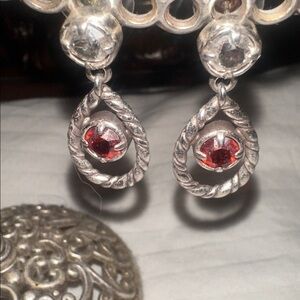 Brighton Silver and Red and CZ Teardrop Earrings